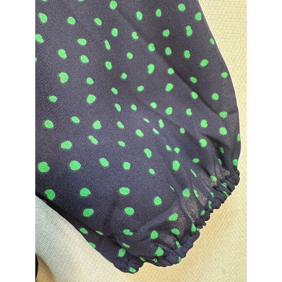 Pleione Womens V-Neck Blouse Top Size L Navy Green Polka Dot 3/4 Sleeve Retro - Picture 4 of 11